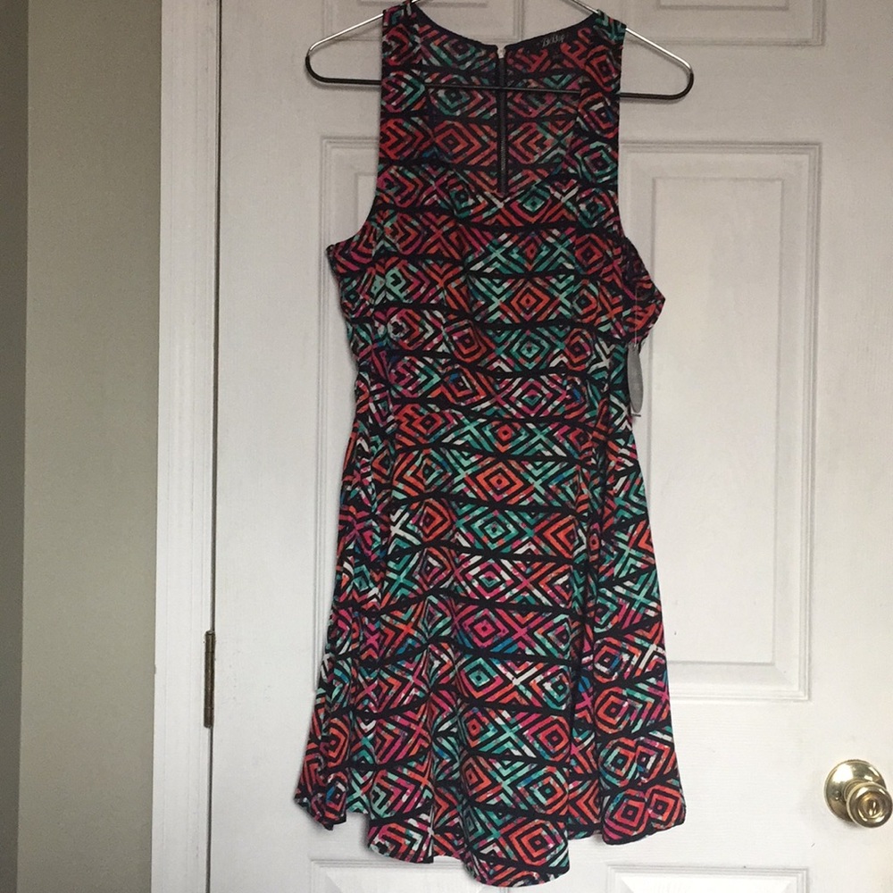 Multicolored skater dress. NWT Lg